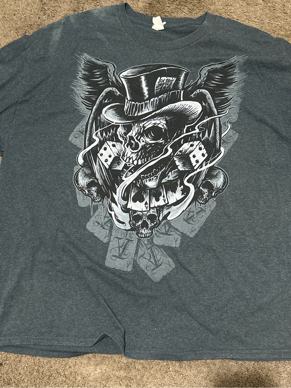 Gildan Dark Gray Skull Top Hat Graphic Tee